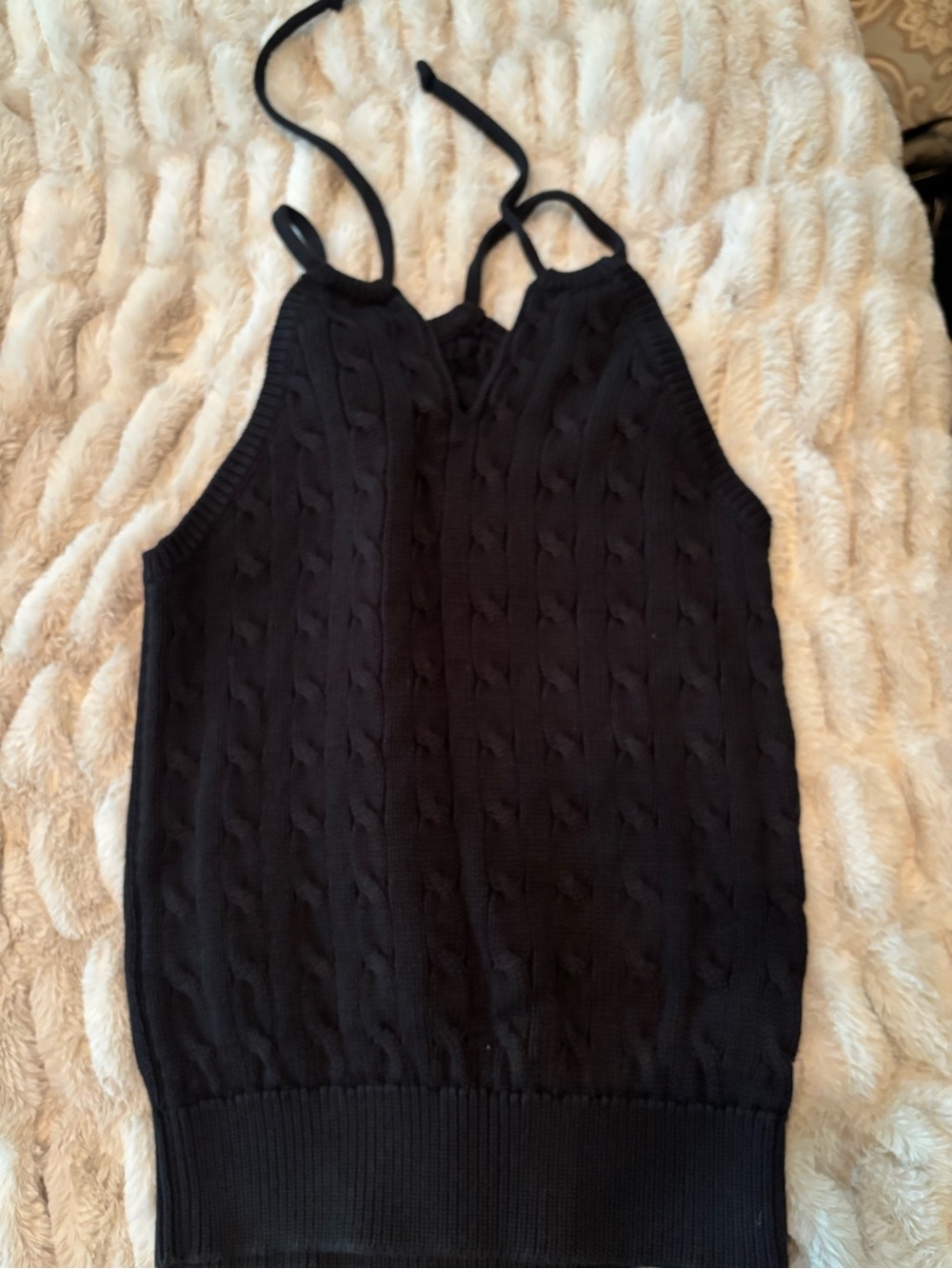 Ralph Lauren Black Cable-Knit Halter Camisole